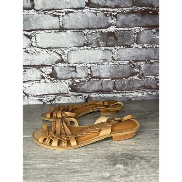 Coasters 2684 Brown Leather Braided Strappy Heel Sandals Women Sz 7M US/38EU - Picture 11 of 16